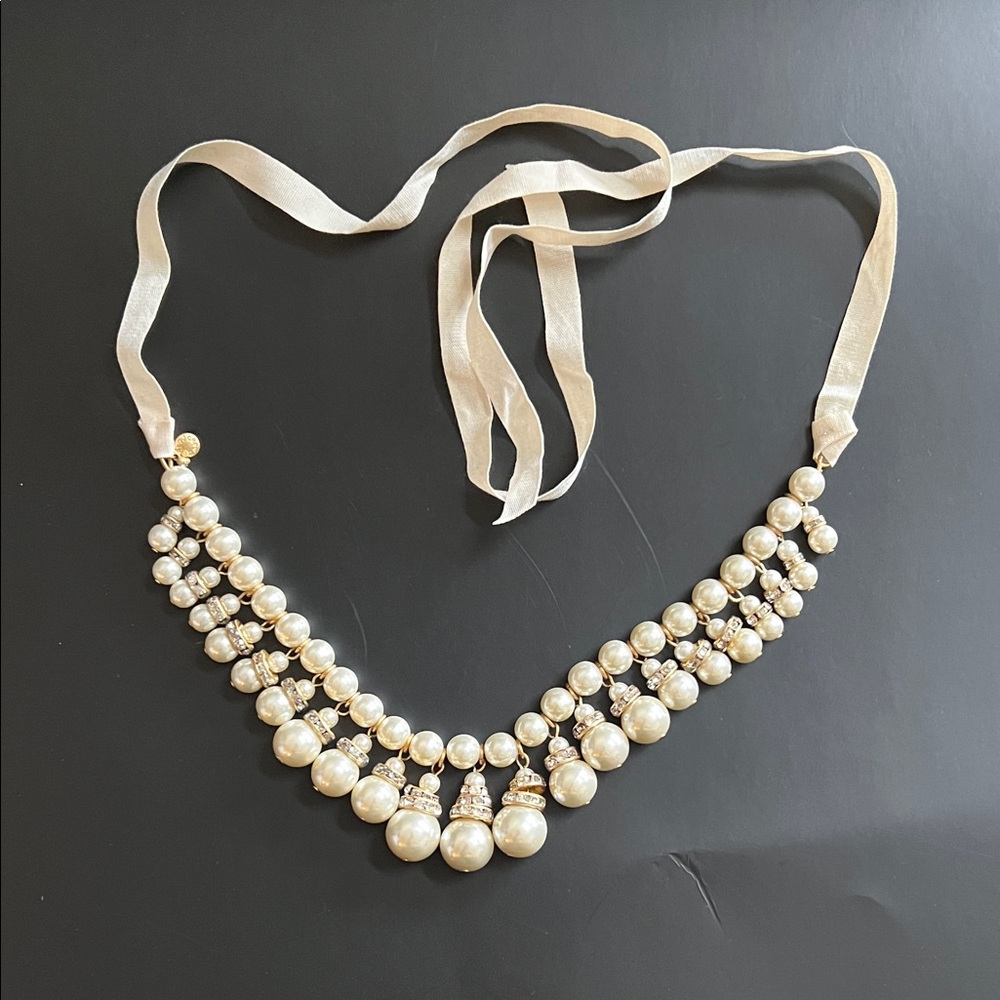J. Crew Cream Pearl Multi-Strand Ribbon Necklace